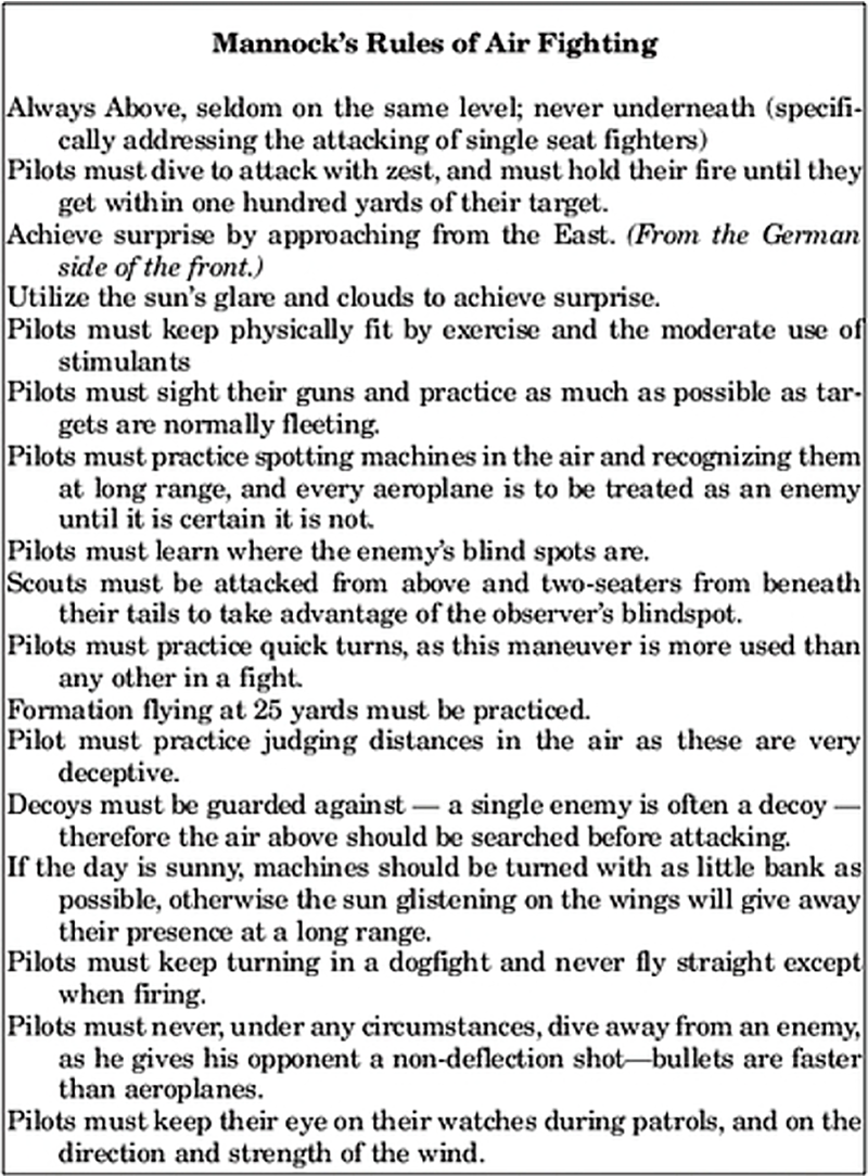 Mannock's Rules on Air Combat