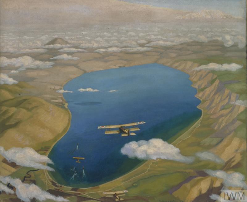 The Sea of Galilee: Aeroplanes Attacking Turkish Boats, 1919, by Sydney Carline.