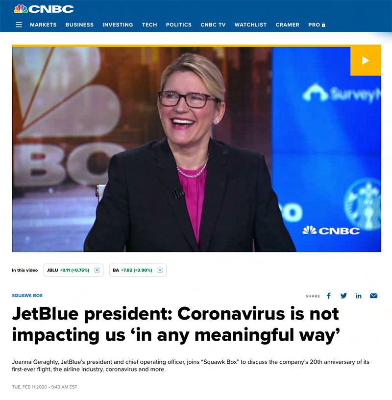 Joanna Geraghty JetBlue Coronavirus