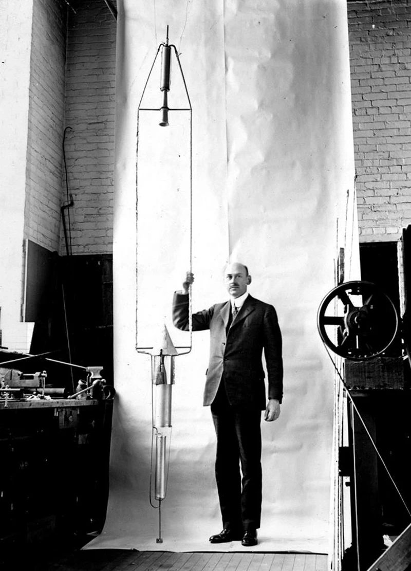 Robert Goddard with rocket